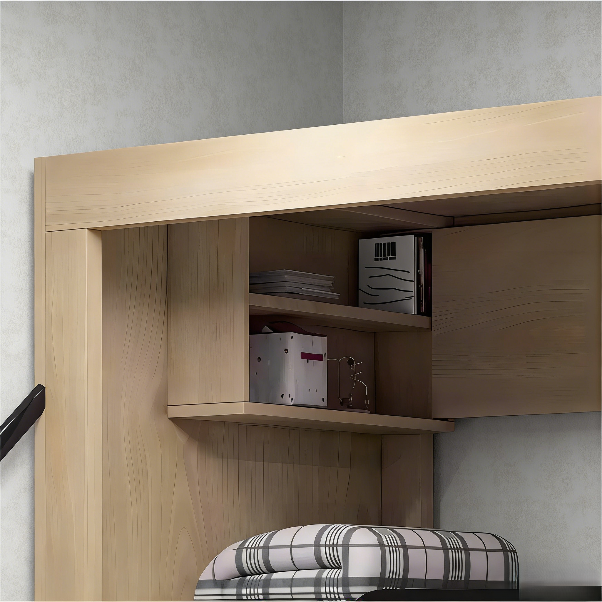 Factory OEM Capsule Solid Wood Bunk Beds Two Drawers Safety Guardrail & Ladders with Partition Bookshelf for Commercial Bedrooms