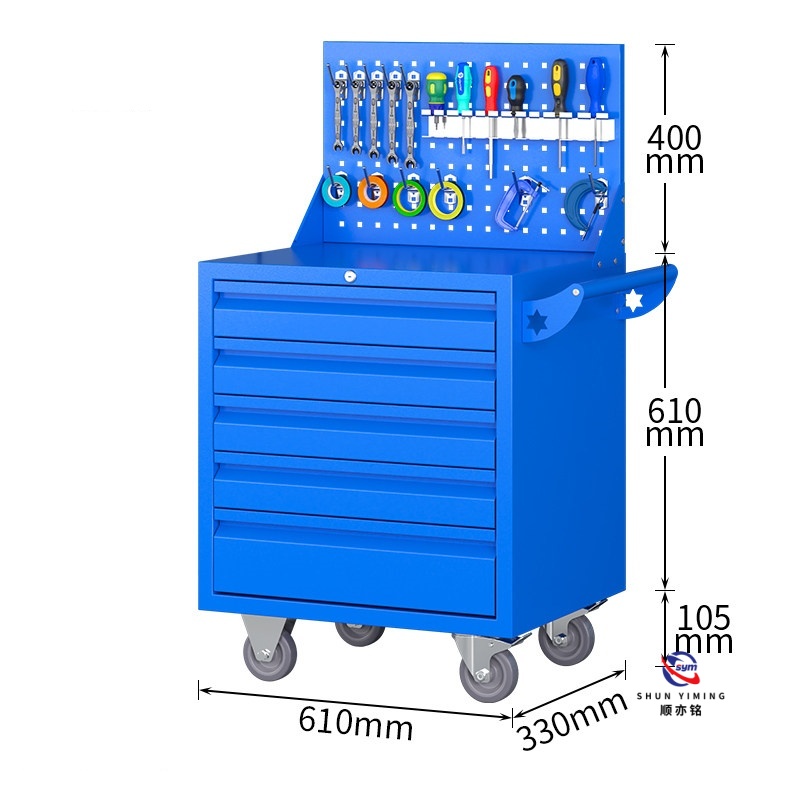 Durable 5 Drawer Mobile Tool Trolley, Heavy Duty Steel Rolling Cabinet with Lockable Wheels for Industrial Storage