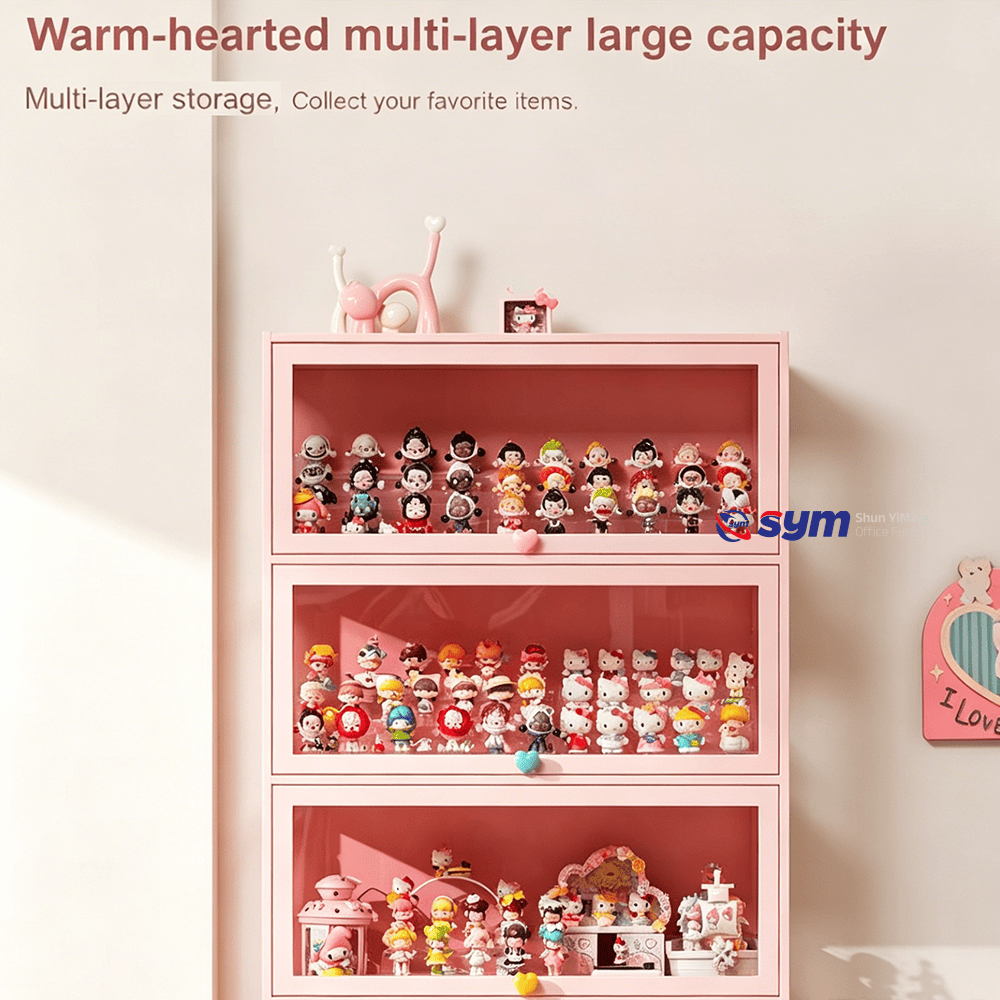 High Transparency Glass Curio Cabinet with Metal Frame, Dustproof Action Figure Showcase for Living Room Storage