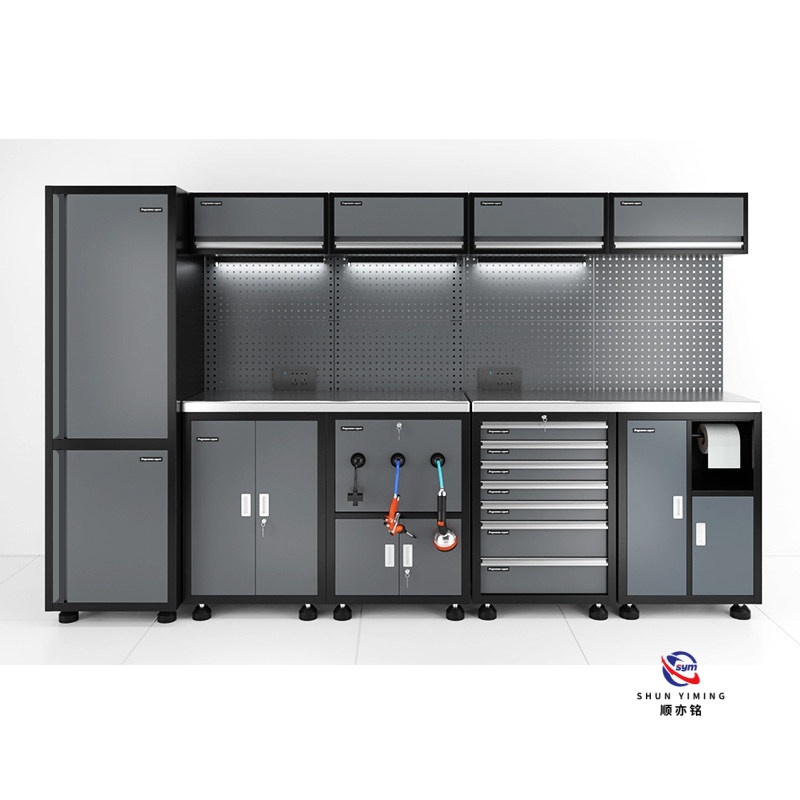 High-tech Steel Workbench Combo, Combined Tool Station with Computer Monitor Mount for CNC Workshop Use