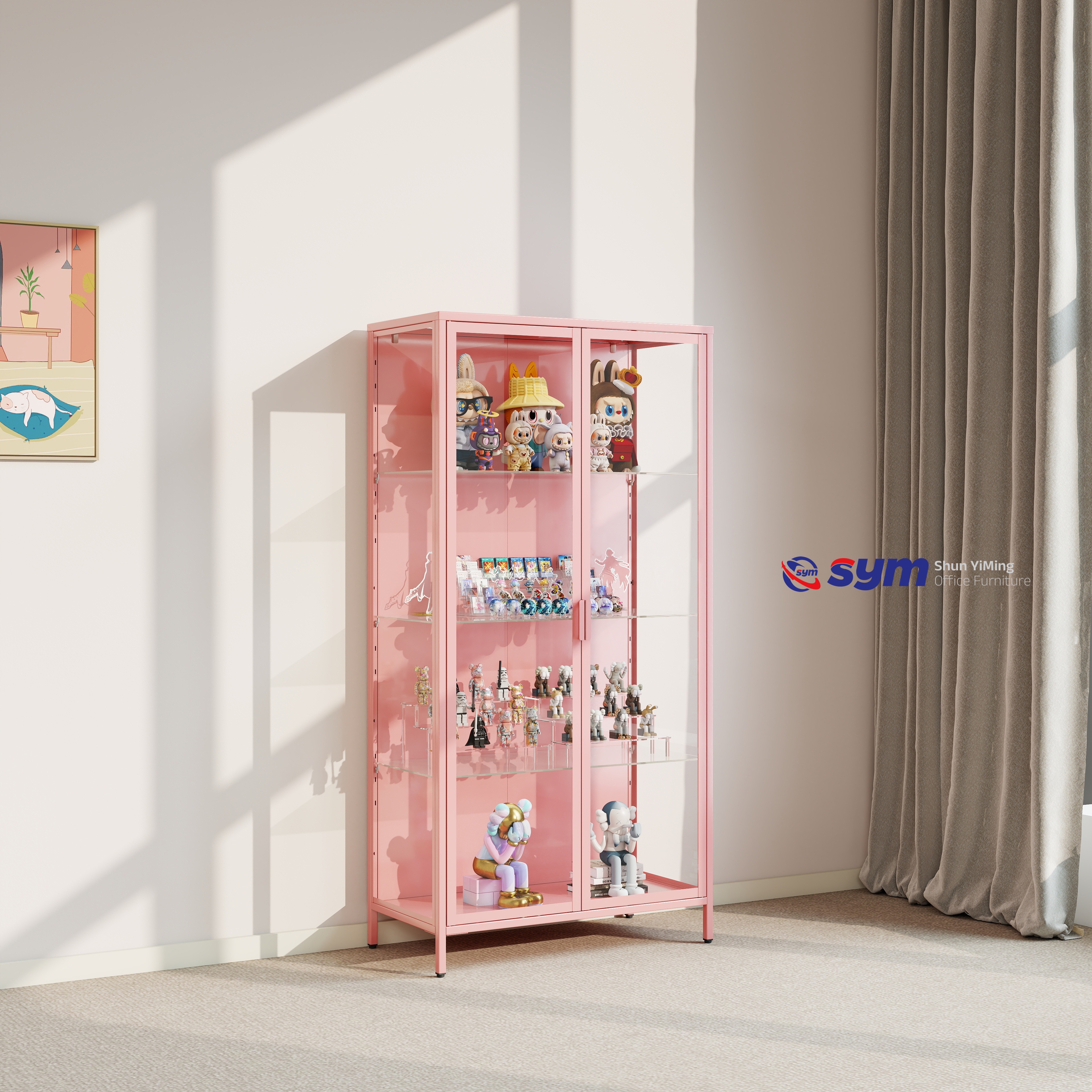 High Transparency Glass Curio Cabinet with Metal Frame, Dustproof Display Case Showcase for Action Figures Collectibles