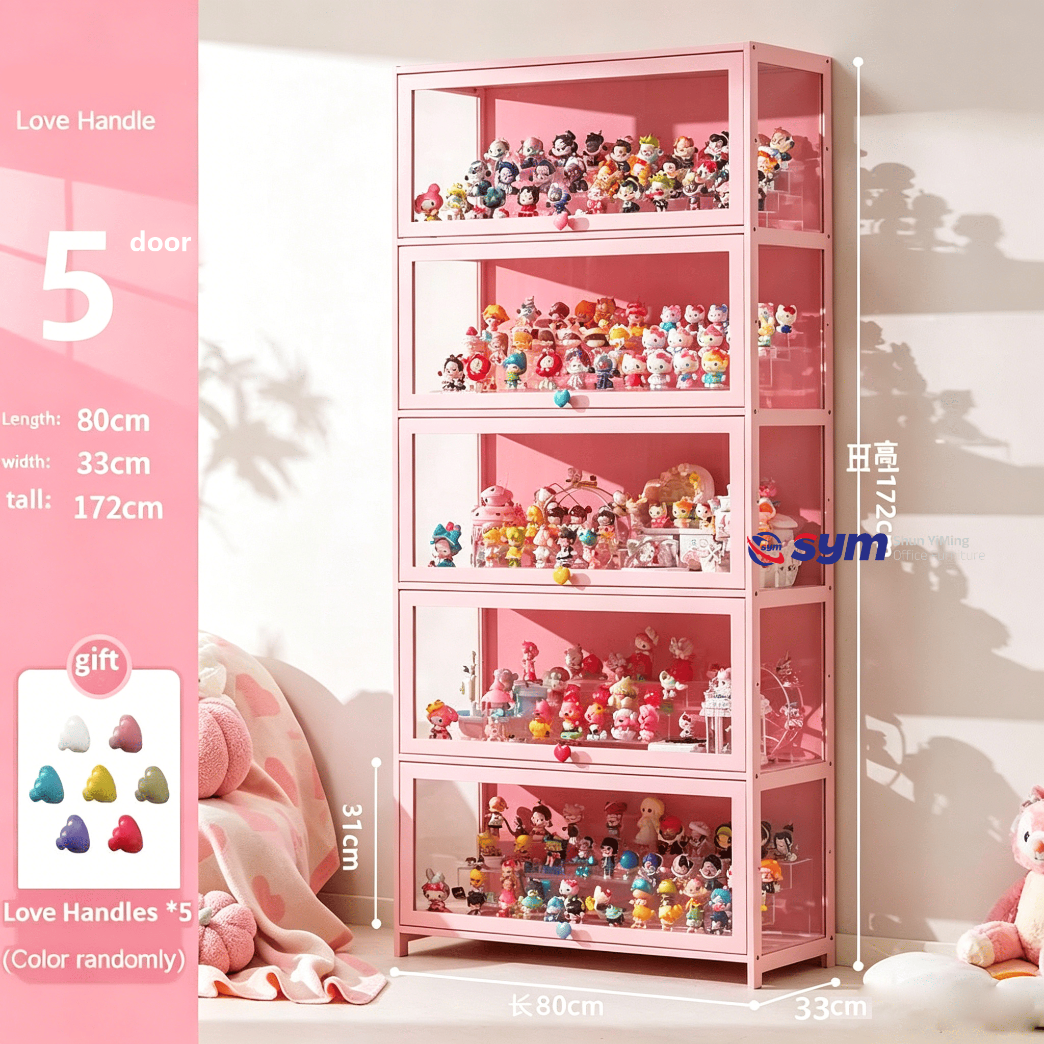 Anti-shatter Tempered Glass Display Cabinet for Action Figures, Sturdy Steel Frame Metal Curio Cabinet with Lock