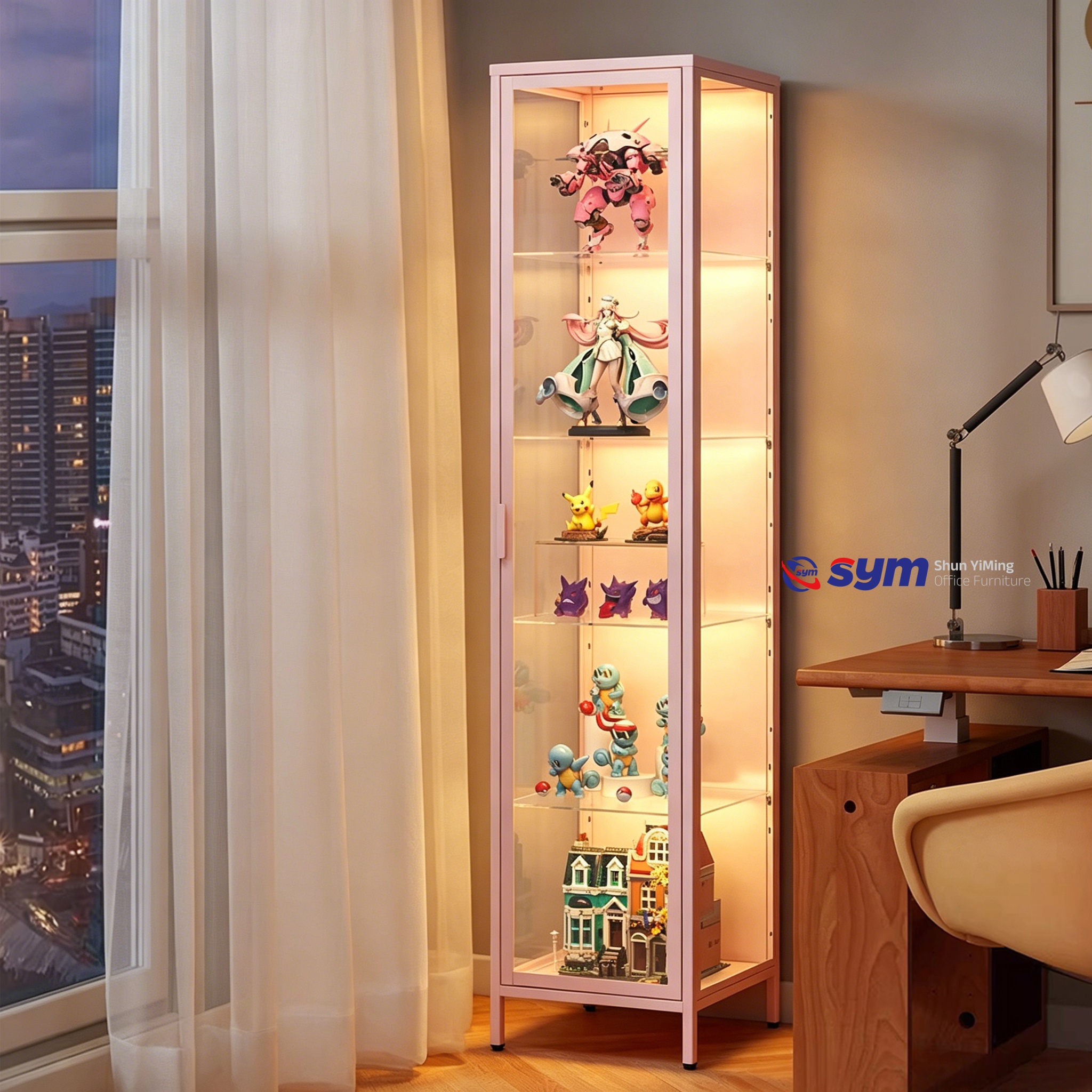 Anti-shatter Glass Display Cabinet with Metal Base, Dust-free Action Figure Curio Showcase for Precious Model Car