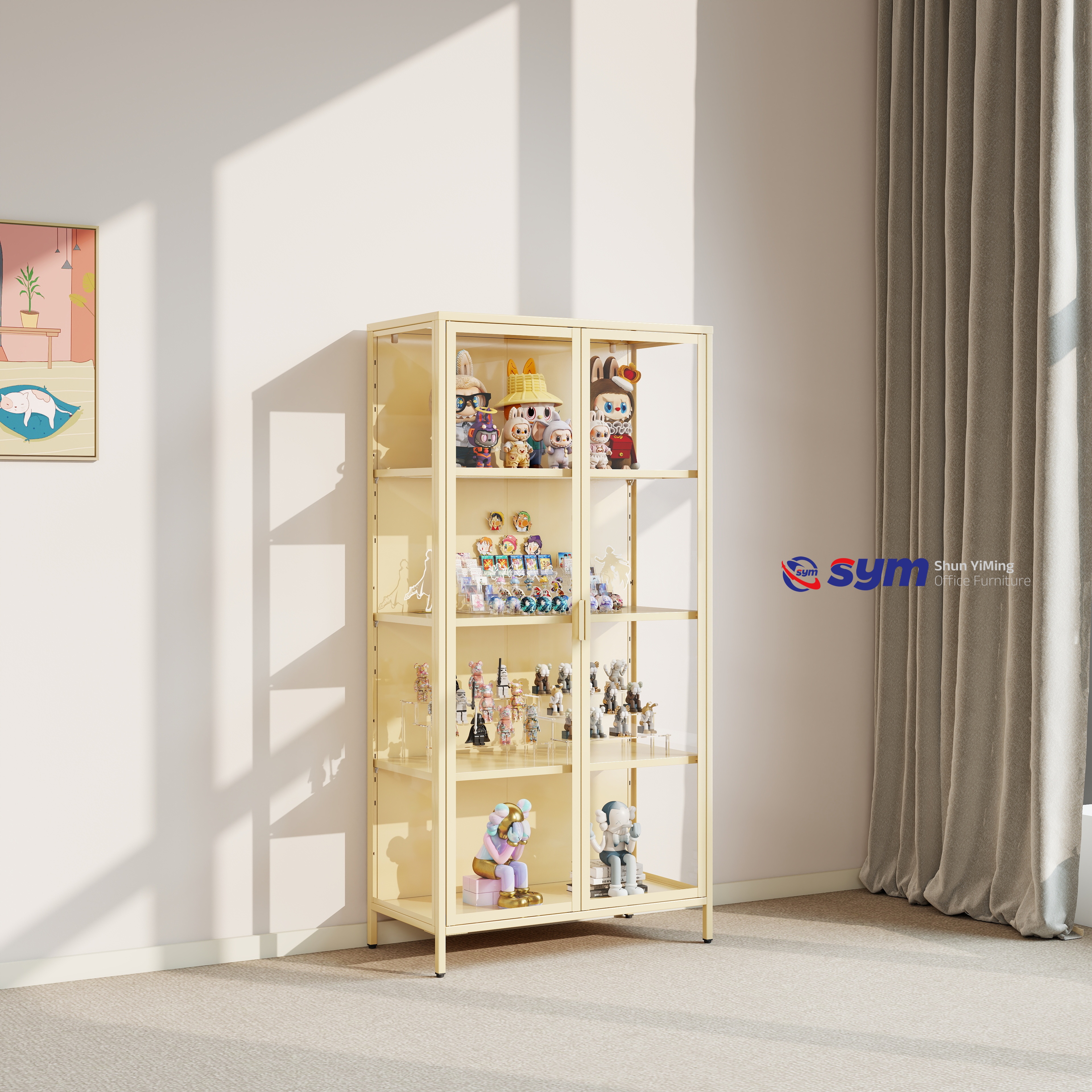 Anti-shatter Glass Display Cabinet with Metal Base, Dust-free Action Figure Curio Showcase for Precious Model Car