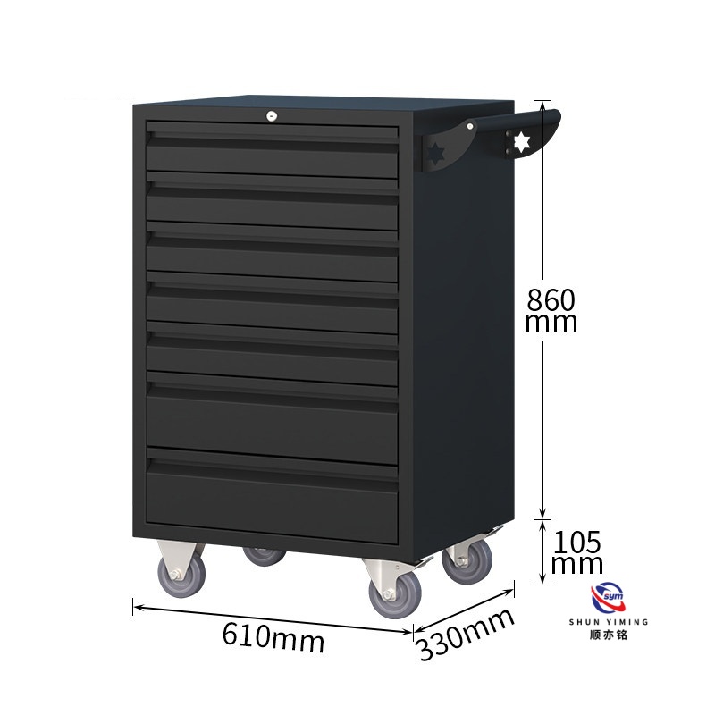Locking 5 Drawer Steel Tool Trolley, Professional Rolling Metal Tool Cabinet with Anti-slip Mat for Mechanic Lab