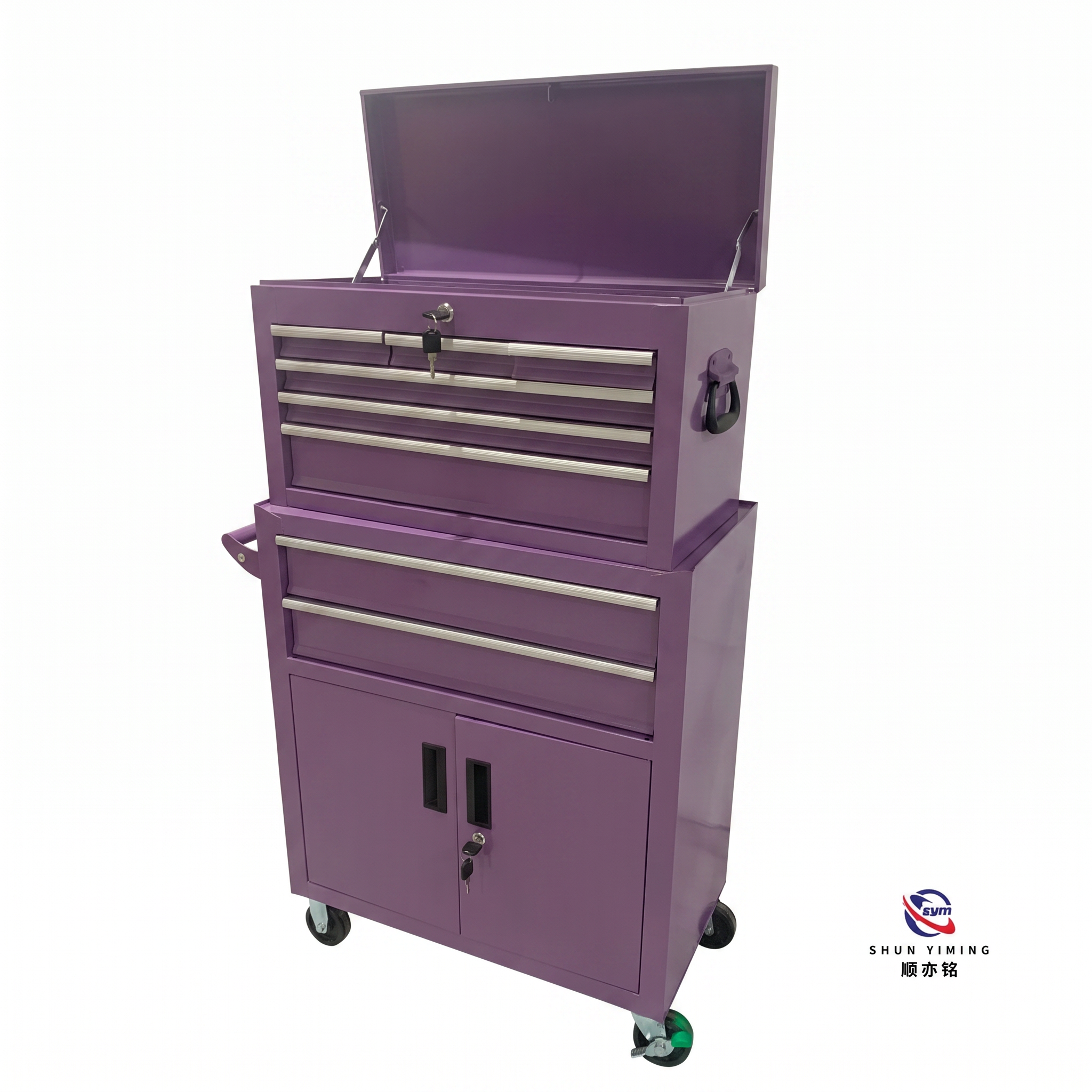 Premium 9 Drawer Steel Tool Trolley, Rolling Metal Storage Cabinet with Central Lock for Professional Workshop