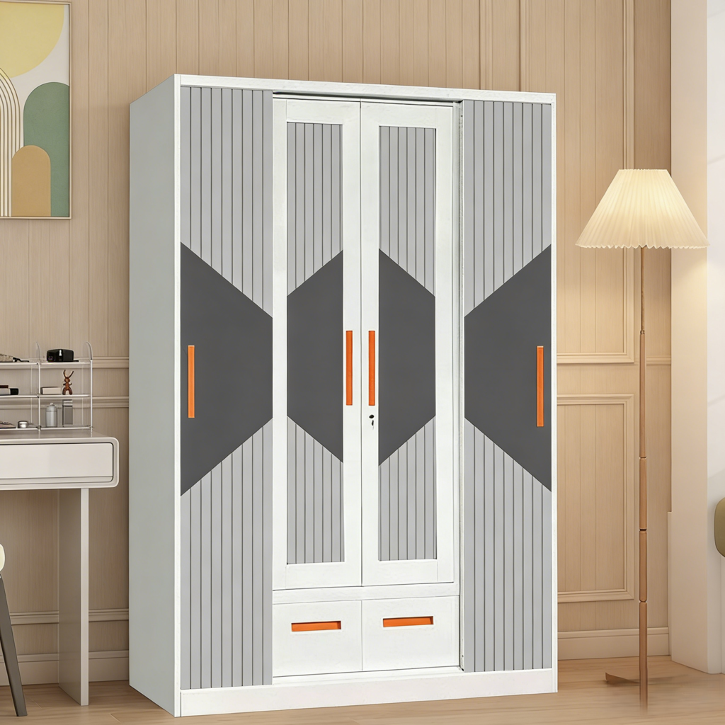 Modern High Quality Customized 3-Door Steel Sliding Closet with Clothes Organizer, Durable and Lockable for Bedroom Storage