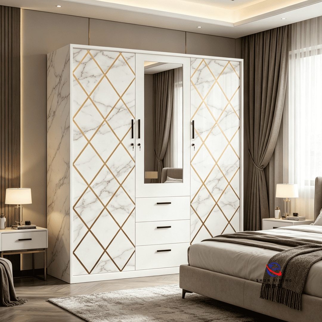 2 Door Printed Steel Bedroom Wardrobe, Space Saving Metal Storage Cabinet with Custom Floral Print Door Panels