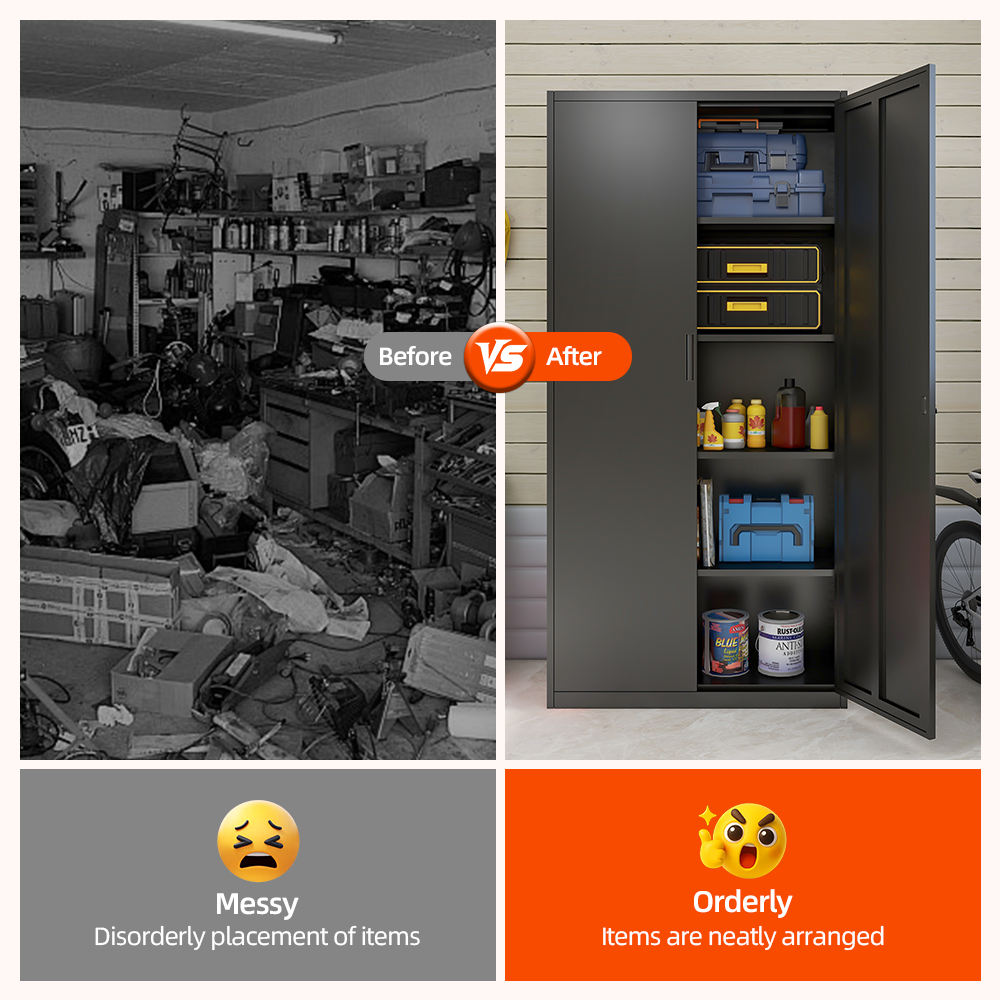 Modern Black Steel 2-Door Metal File Cabinet Garage & Office Storage Cabinet with Durable Construction for Organization