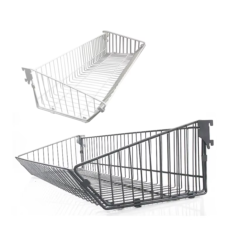 Stable Structure Guichang Customized Size of Metal Hanging Basket for Supermarket Shelf With Four Columns and Wood Grain