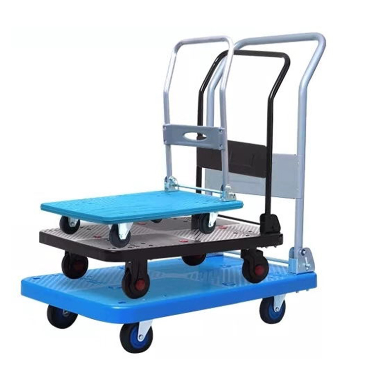 Guichang Folding Silent Flatbed Cart Trolley Plastic Pull Cargo Trolley Trailer Logistics Supermarket Warehouse Truck Brake