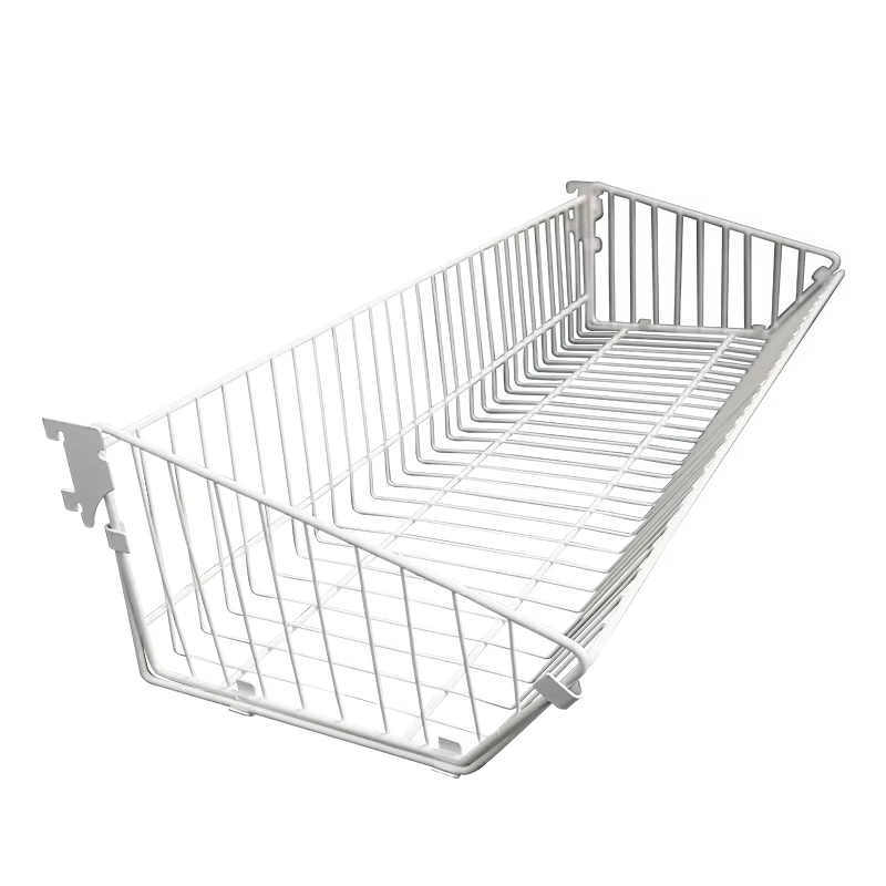 Stable Structure Guichang Customized Size of Metal Hanging Basket for Supermarket Shelf With Four Columns and Wood Grain