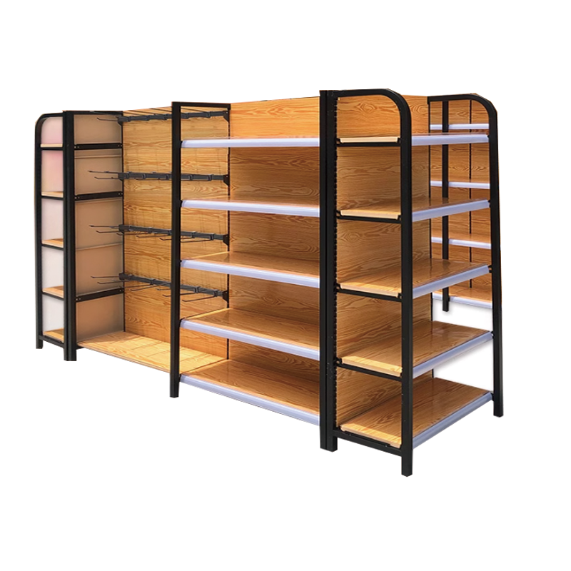 Gui Chang Wholesale Yellow Wood Grain Metal Supermarket Shelf Custom Size Retail Store Display Rack Bulk Order