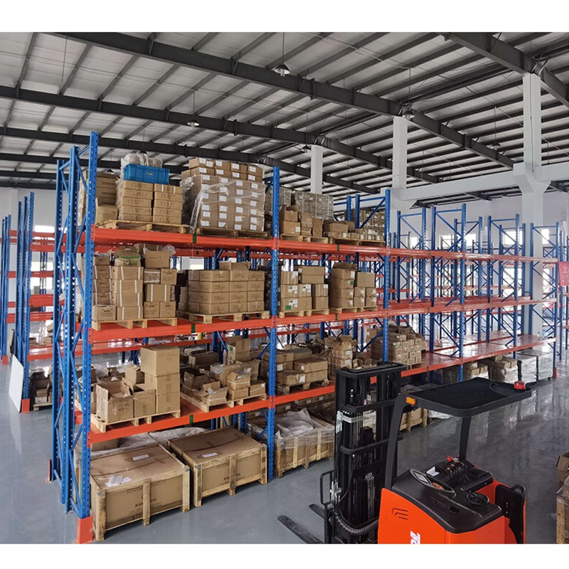 Heavy Duty Warehouse Shelving Unit Blue Metal Frame with Orange Decks for Storage System Organization