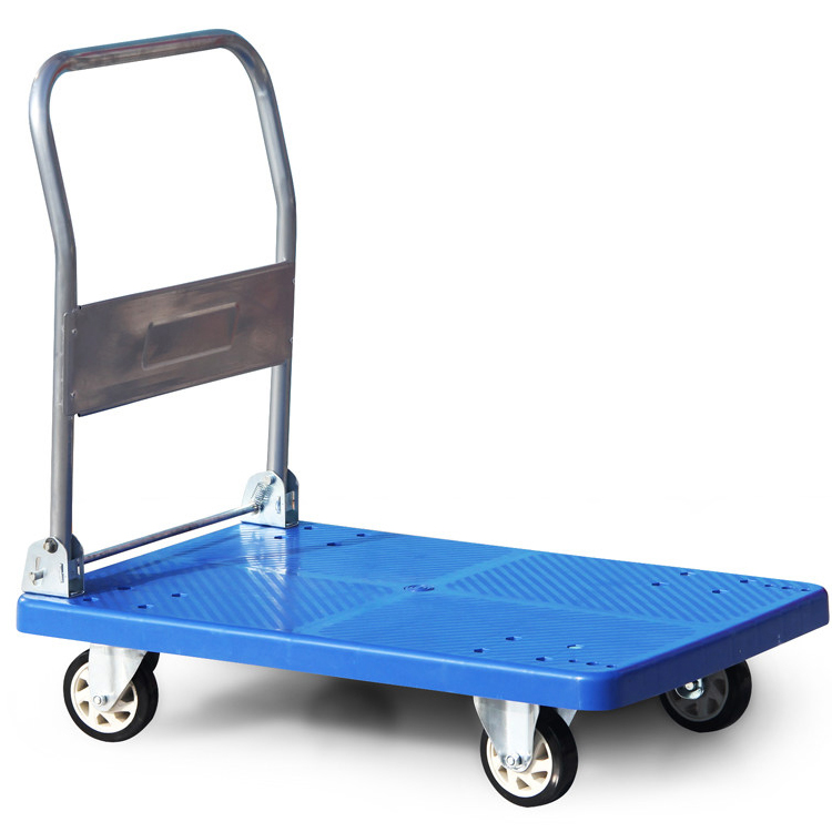 Guichang Folding Silent Flatbed Cart Trolley Plastic Pull Cargo Trolley Trailer Logistics Supermarket Warehouse Truck Brake