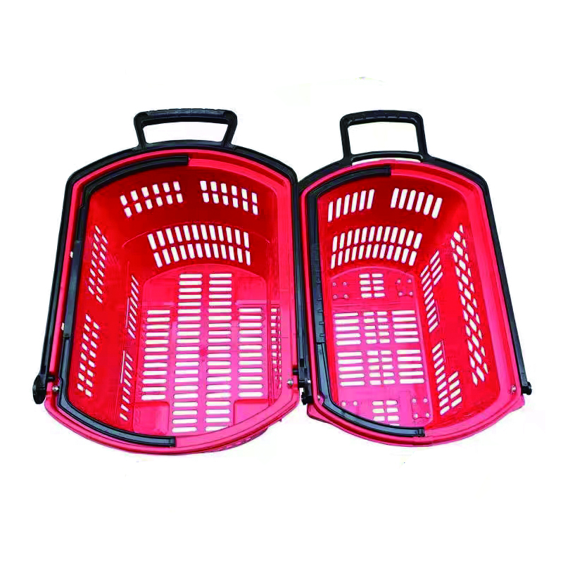 GuichangSupermarket Shopping Basket Fruit Picking BasketPlastic Trolley Basket with WheelsFolding Basket