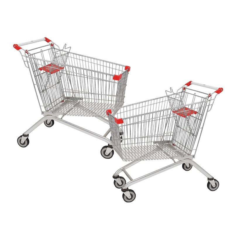 Large Iron Shopping Cart Supermarket Trolley Small Pull Cart Trailer Foldable Portable Four-wheel Grocery Cart