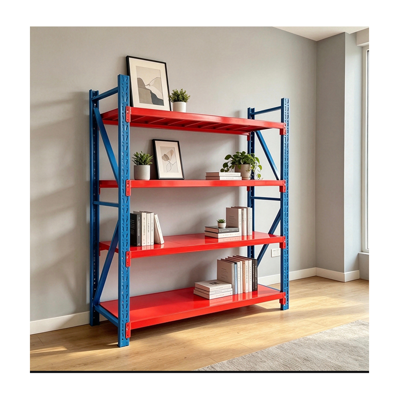 100,500KG 4-tier Metal Storage Rack, Blue Uprights & Red Steel Panels