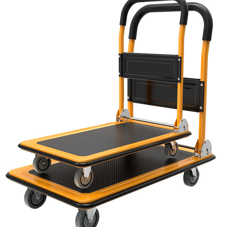 Guichang Folding Silent Flatbed Cart Trolley Plastic Pull Cargo Trolley Trailer Logistics Supermarket Warehouse Truck Brake