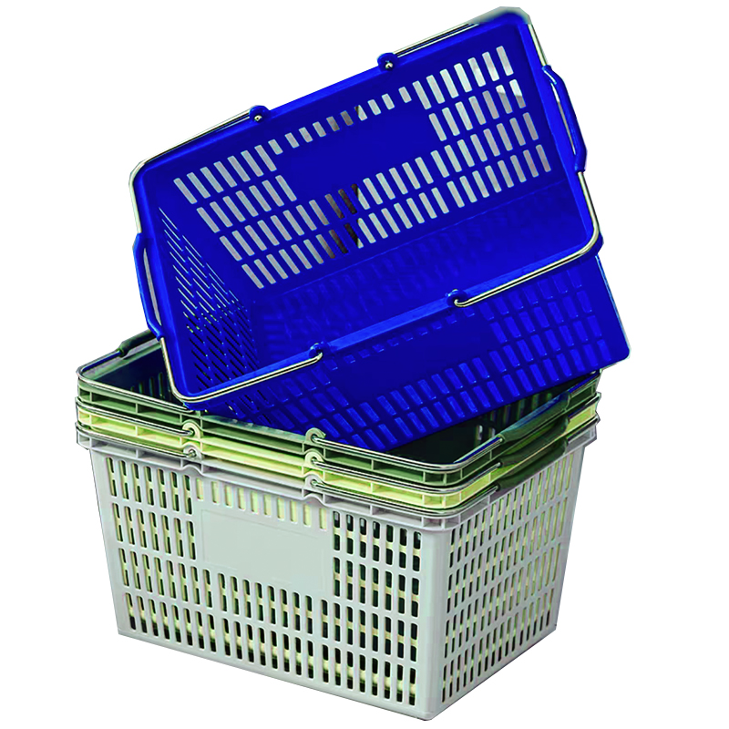 GuichangSnack Basket Plastic BasketMetal HandleThe Basket Is ThickenedPlastic Trolley Basket with Wheels