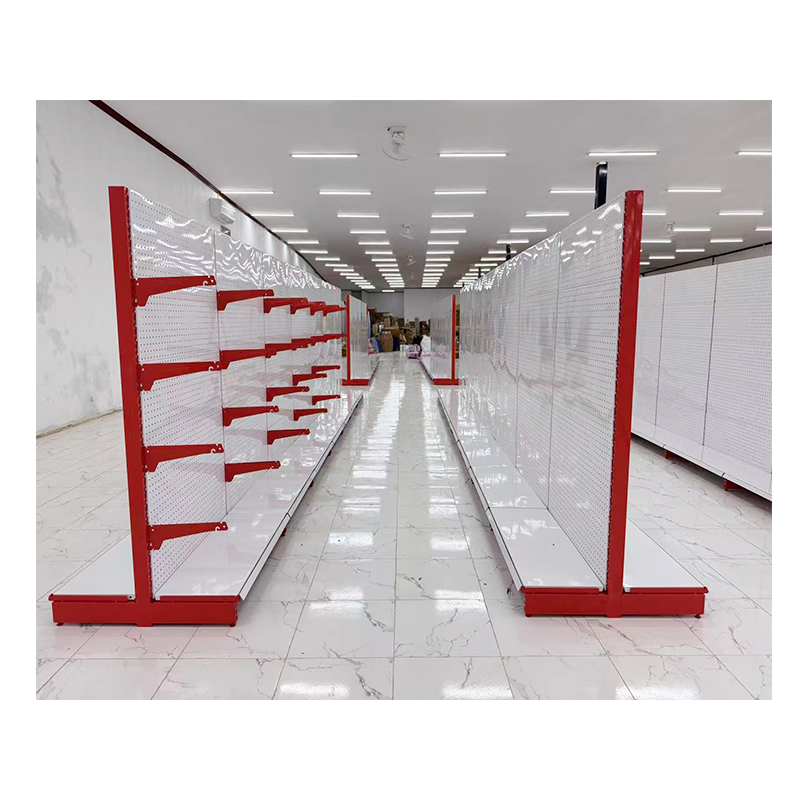 Gui Chang  Stylish Red White Retail Gondola Shelving Convenience Store Dry Goods Snack Display Shelves 40-60KG