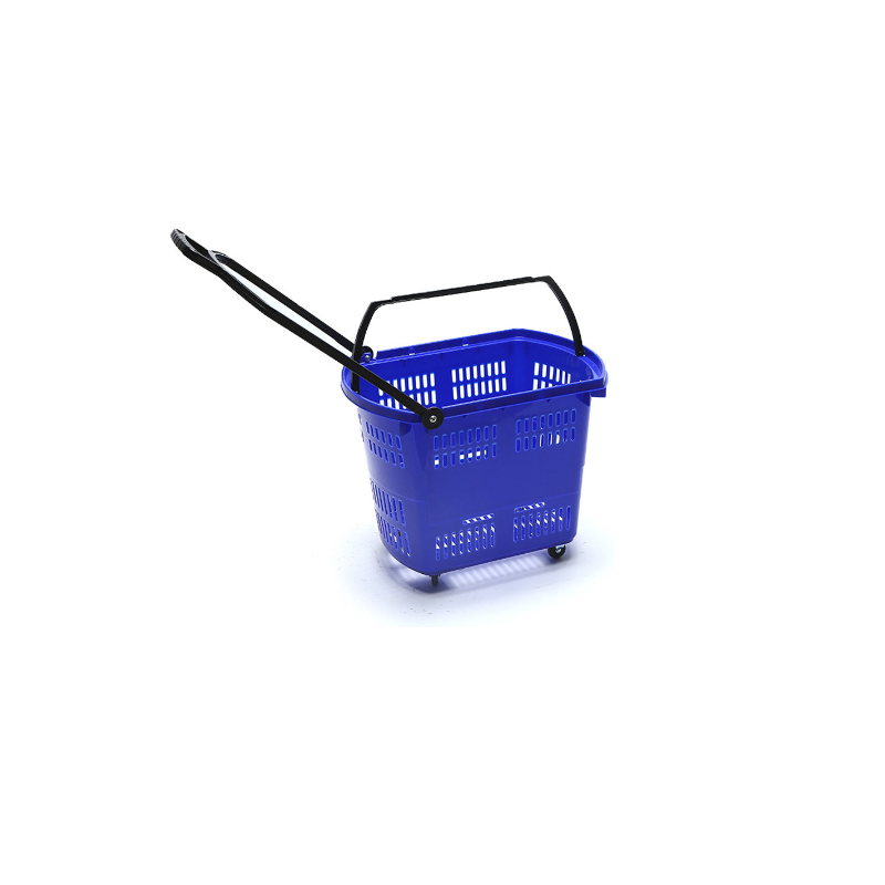 Guichang Four-wheeled Supermarket Railing Shopping Basket Portable Trolley  Plastic Large Shopping Blue Convenient Towing
