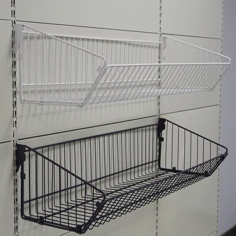 Stable Structure Guichang Customized Size of Metal Hanging Basket for Supermarket Shelf With Four Columns and Wood Grain