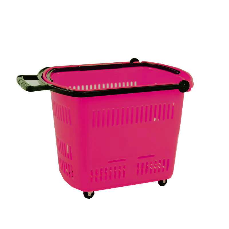 GuichangSupermarket Shopping Basket Fruit Picking BasketPlastic Trolley Basket with WheelsFolding Basket
