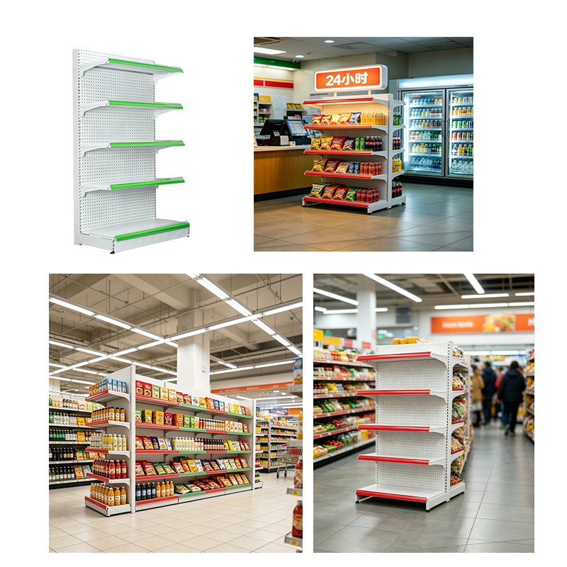 Gui Chang  Single Sided Metal Supermarket Shelf Adjustable Layer Convenience StoreDisplay Rack With Anti-collision Strip