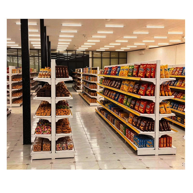 Gui Chang  Premium Custom Color Supermarket Island Gondola Shelf Multi-Tier Snack Retail Display Shelving