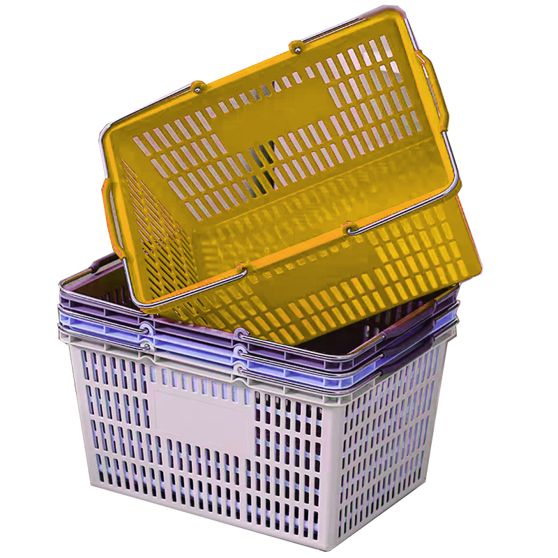 GuichangSupermarket Shopping Basket Fruit Picking BasketPlastic Trolley Basket with WheelsFolding Basket