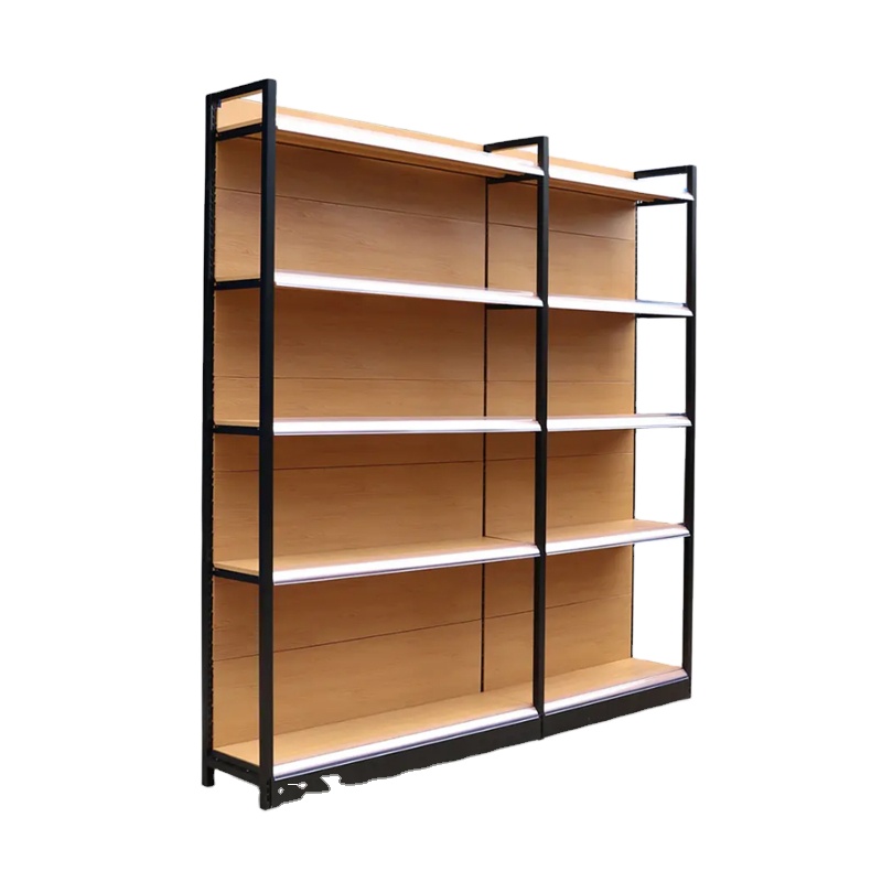 Guichang Metal Material Four-column Wood Grain Color Supermarket Shelf Bearing Strong Layer Height Can Be Adjusted at Will