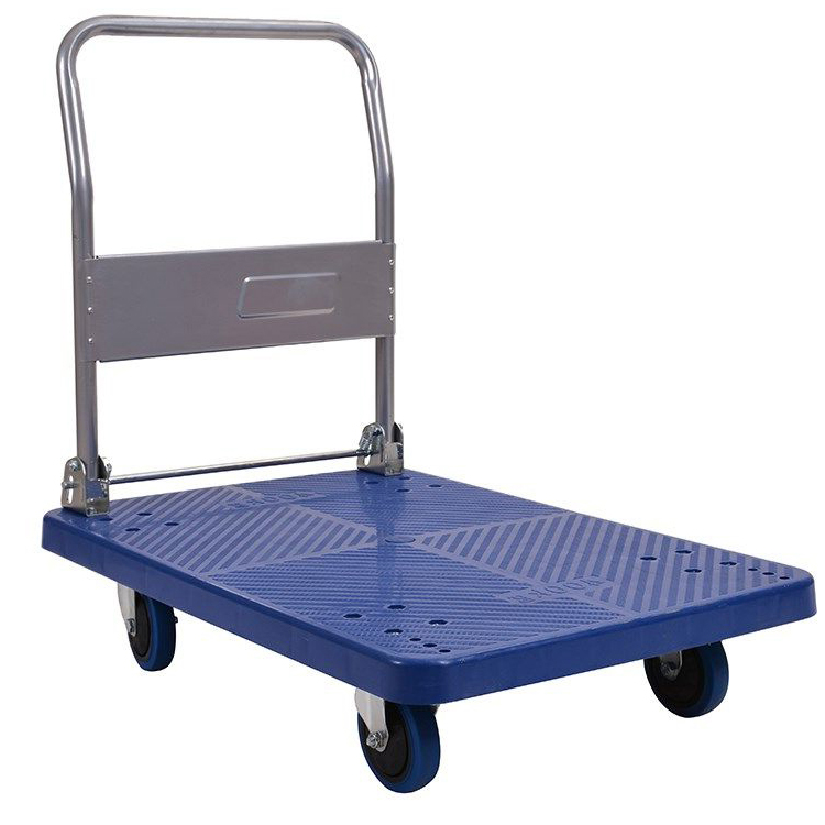 Silent Trolley Pull Cargo Warehouse Handling Plastic Folding Trolley Four-wheel Flatbed Logistics Trailer