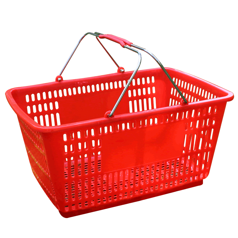 Multi Color Plastic Shopping Baskets with Ergonomic Handles Stackable Design for Supermarket Retail Store Use