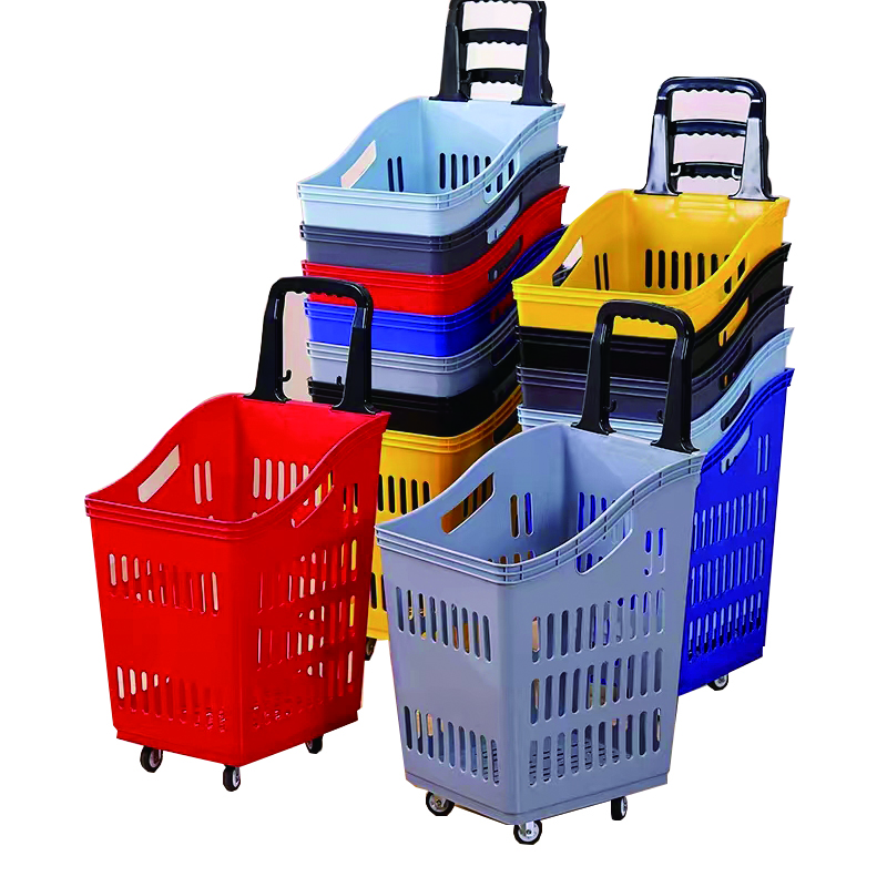 Guichang Plastic Metal Handletrolley Basket with WheelsBasket and BasketPlastic Trolley Basket with Wheels