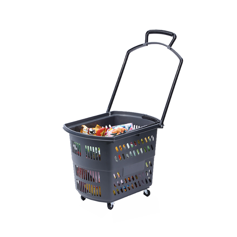 Guichang Four-wheeled Supermarket Railing Shopping Basket Portable Trolley  Plastic Large Shopping Blue Convenient Towing