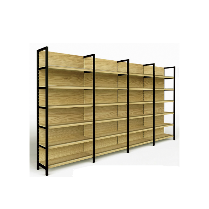 Gui Chang Wholesale Yellow Wood Grain Metal Supermarket Shelf Custom Size Retail Store Display Rack Bulk Order