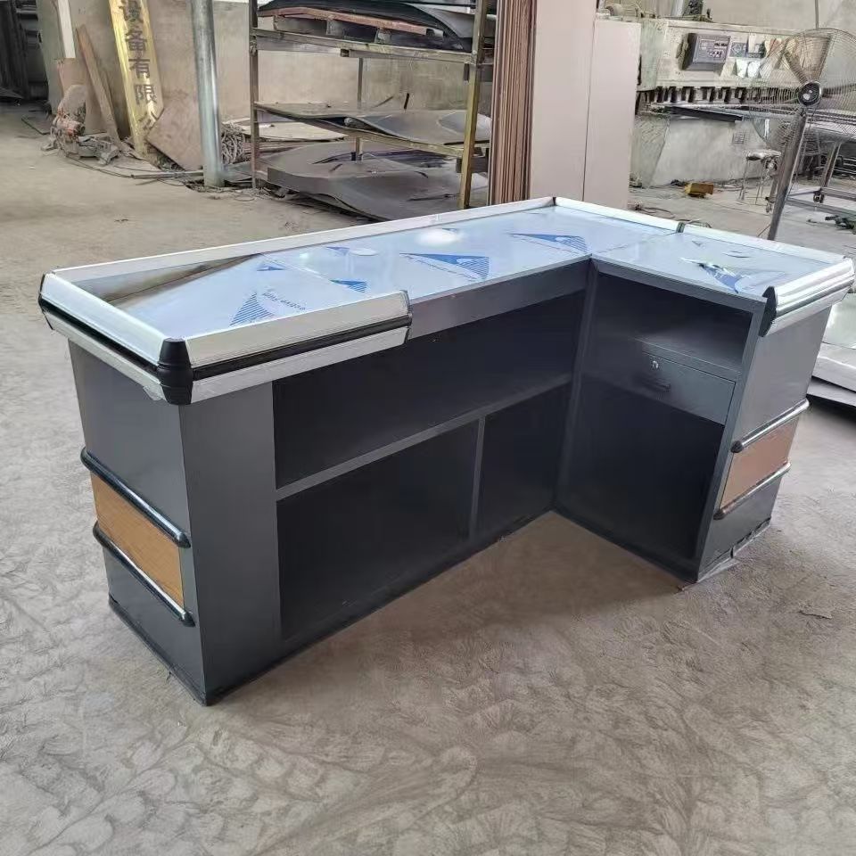 Modern Retail Design Supermarket Checkout Counter Cash Register Steel Anti-Rust Powder Coating Durable Construction