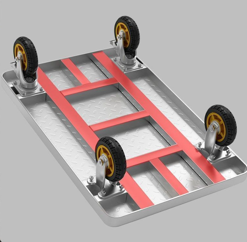 Flatbed Folding Silent Cart with Thickened Steel Plate for Carrying Goods Hand Cart Trolley Moving Cart