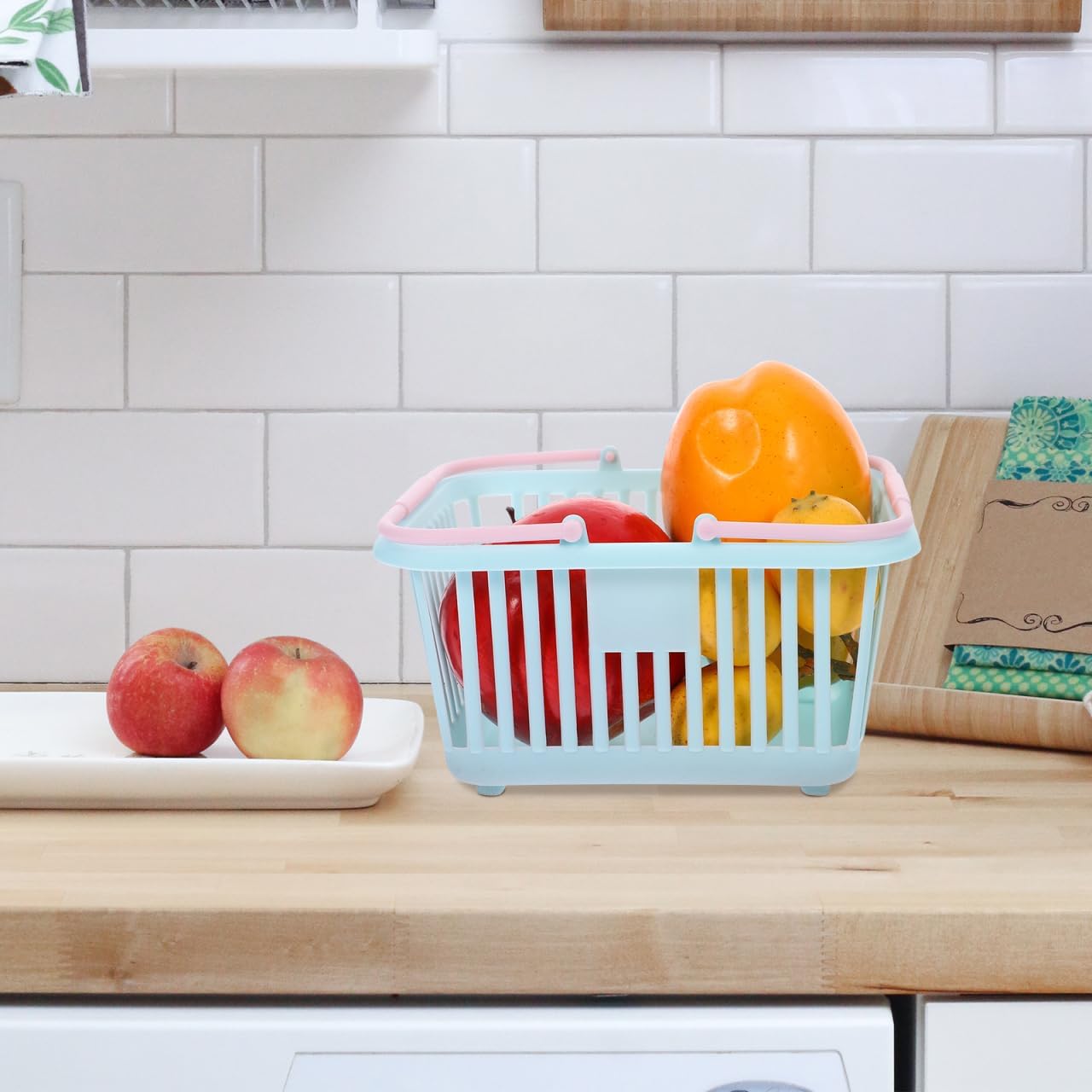 Small Plastic Basket Handles 4-Pack Kids Toy Shopping Bathroom Playroom Organization Mini Storage Bins Boys Girls 6.29X5.11X3.46
