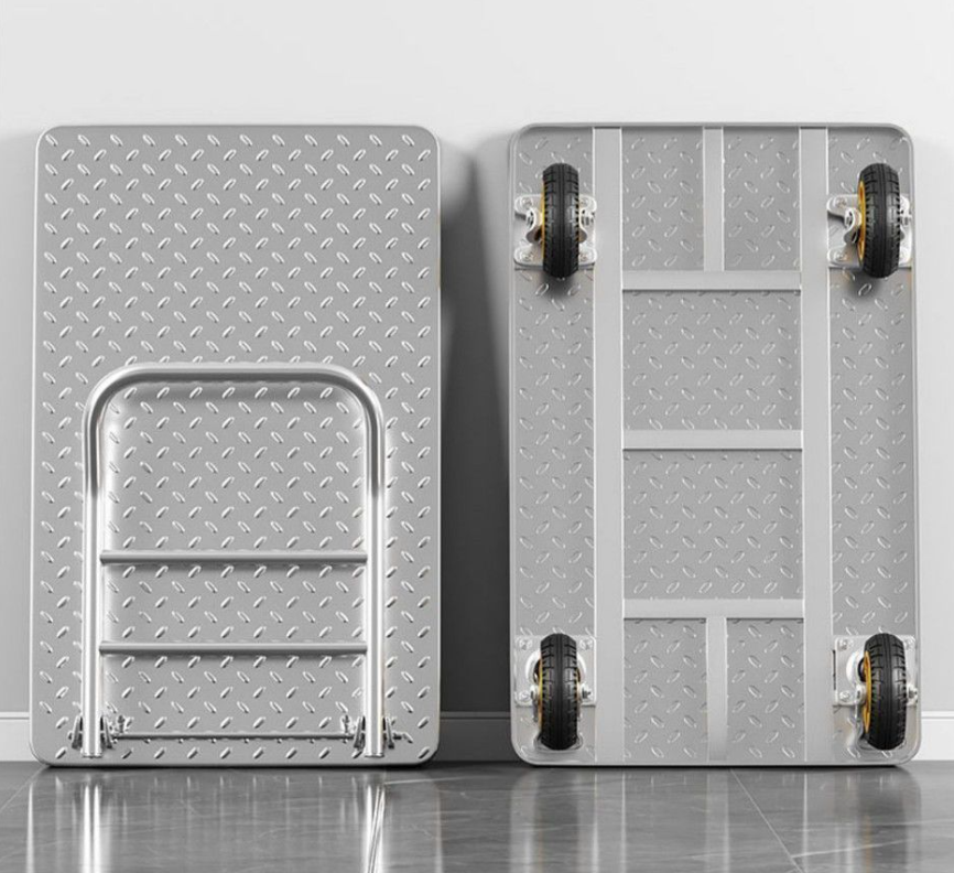Flatbed Folding Silent Cart with Thickened Steel Plate for Carrying Goods Hand Cart Trolley Moving Cart