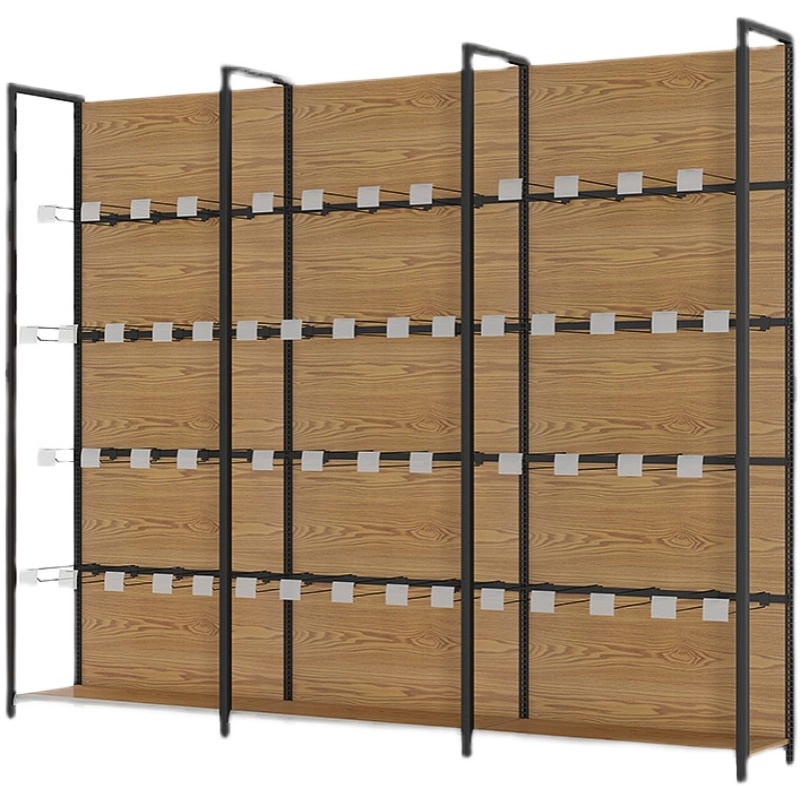 Four-post Shelves, Convenience Store and Supermarket Shelves, Customizable,high-end Tobacco and Alcohol Shelves Wood Grain Color