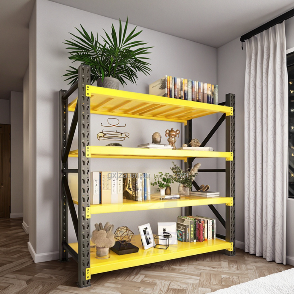 Easy to Install Warehouse Shelving Boltless Yellow Type Warehouse Shelves Rack Family Use Metal Shelving Unit
