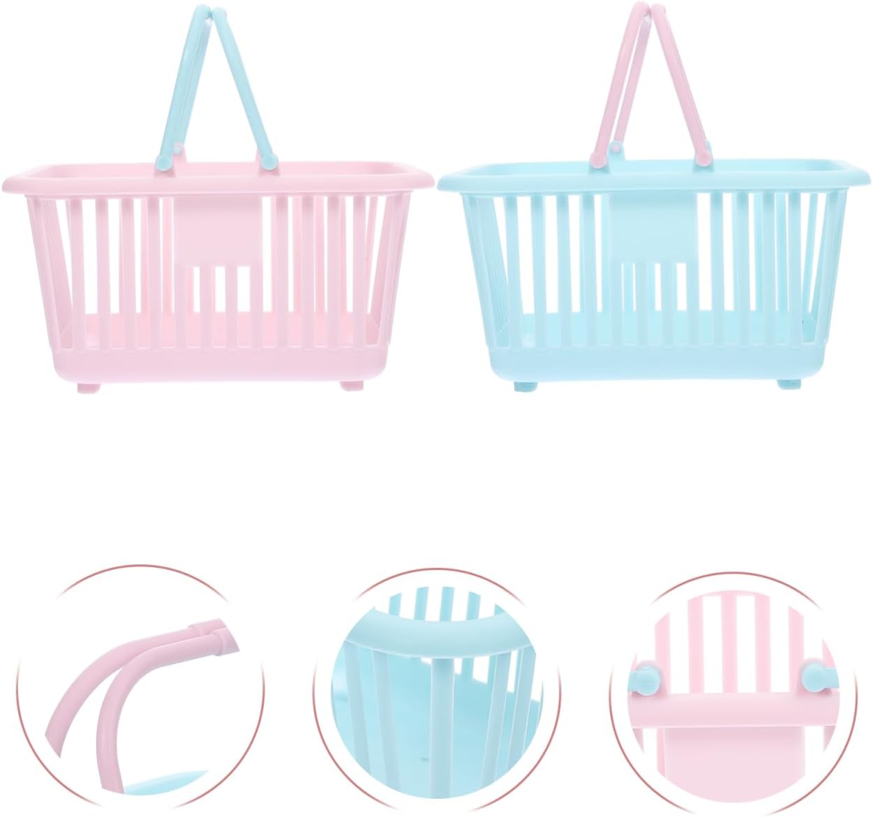 Small Plastic Basket Handles 4-Pack Kids Toy Shopping Bathroom Playroom Organization Mini Storage Bins Boys Girls 6.29X5.11X3.46