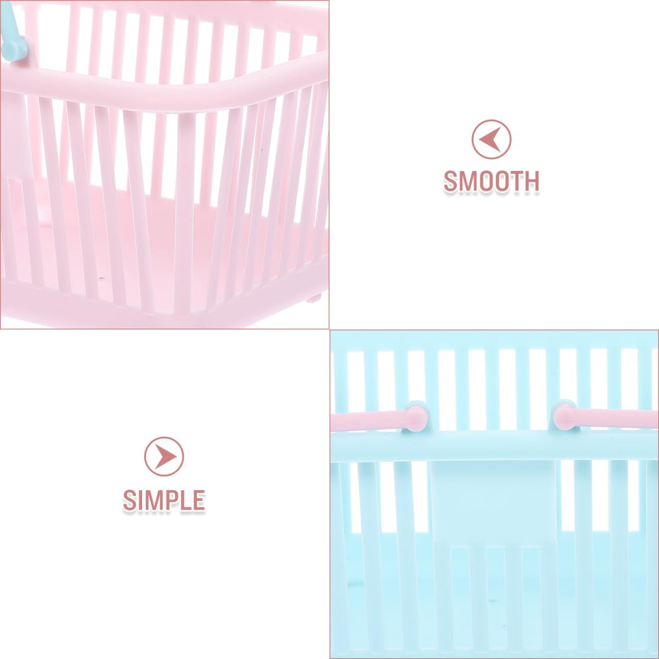 Small Plastic Basket Handles 4-Pack Kids Toy Shopping Bathroom Playroom Organization Mini Storage Bins Boys Girls 6.29X5.11X3.46