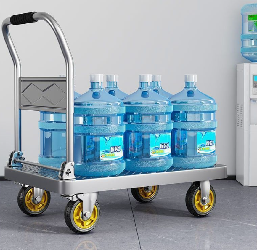 Flatbed Folding Silent Cart with Thickened Steel Plate for Carrying Goods Hand Cart Trolley Moving Cart