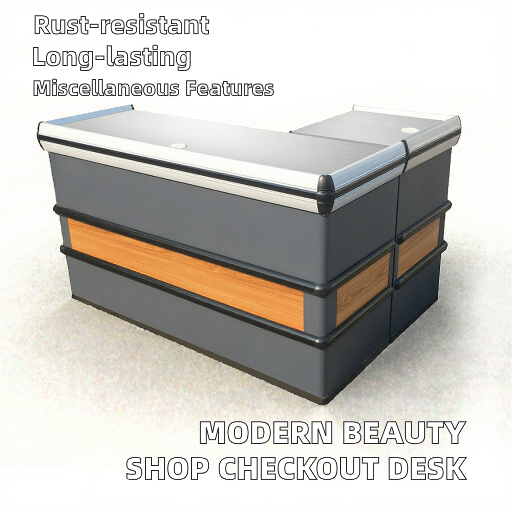 Factory Wholesale Checkout Counter Good Quality Customized Cashier Desk Wood  Stainless Steel Counter for Supermarket