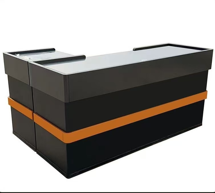 Modern Retail Design Supermarket Checkout Counter Cash Register Steel Anti-Rust Powder Coating Durable Construction