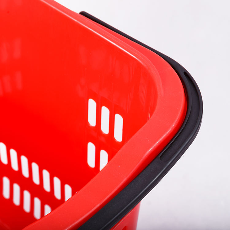 Supermarket Grocery Rolling Shopping Basket with Plastic Handles and  Wheels