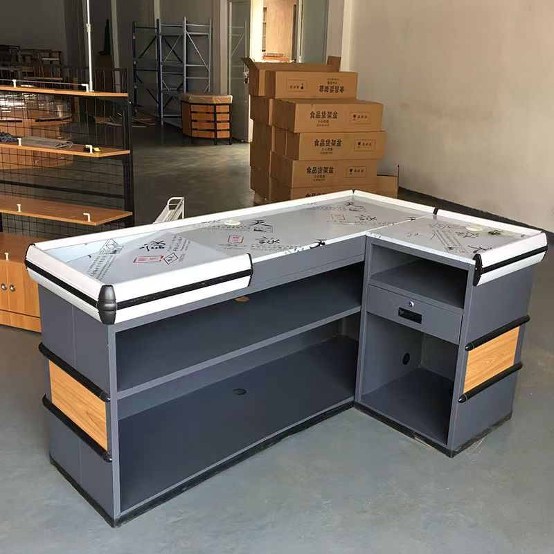 Modern Retail Design Supermarket Checkout Counter Cash Register Steel Anti-Rust Powder Coating Durable Construction